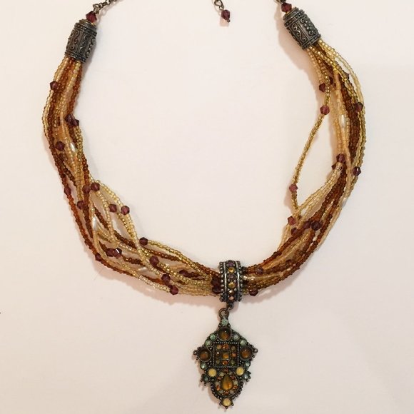 Unique Beaded Necklace With Silver Toned Pieces - Picture 1 of 5